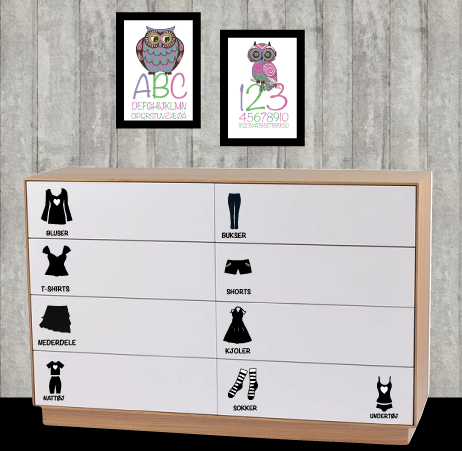 Wallstickers - Tøj motiver /  Vaskeanvisninger