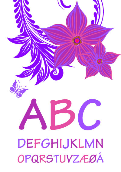 Plakater med børnealfabet - Alfabet med lilla blomster