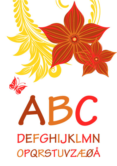 Plakater med børnealfabet - Alfabet med orange blomster