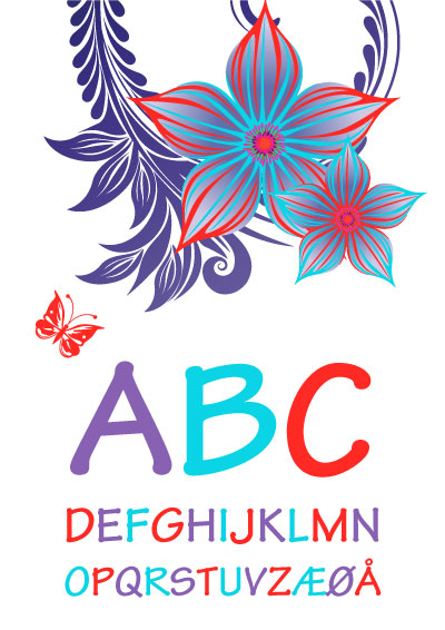 Plakater med børnealfabet - Alfabet med multifarvede blomster