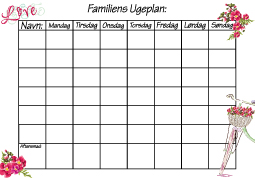 Ugekalender - Planlægningstavle - Pink familie planlægningstavle - ugekalender 