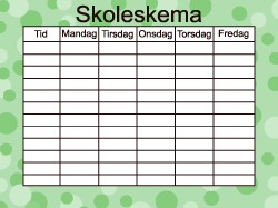 → Skoleskema grøn med whiteboard overflade. 40x30cm