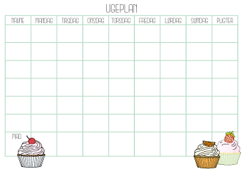 Ugekalender - Planlægningstavle - Cupcake Mint uge tavle