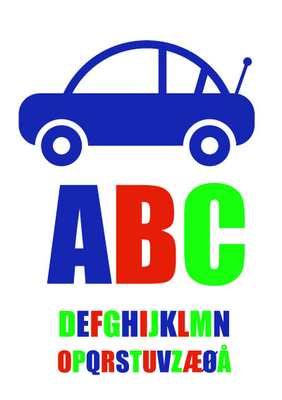 Plakater med børnealfabet - Multifarvet alfabet med bil
