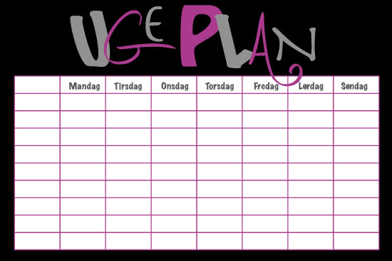 Ugekalender - Planlægningstavle - Ugeplan sort & lilla