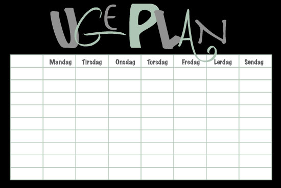 Ugekalender - Planlægningstavle - Ugeplan sort-støvet mint
