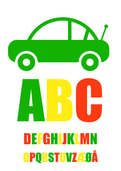 Plakater med børnealfabet - Alfabet med bil i trafiklysfarver
