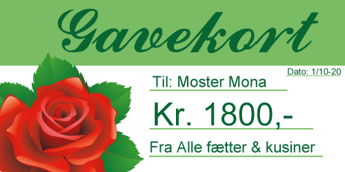 Gavekort / Gavecheck - Gavekort med stor rød rose