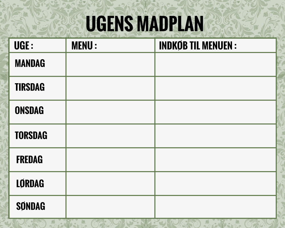 Madplan Mos grøn