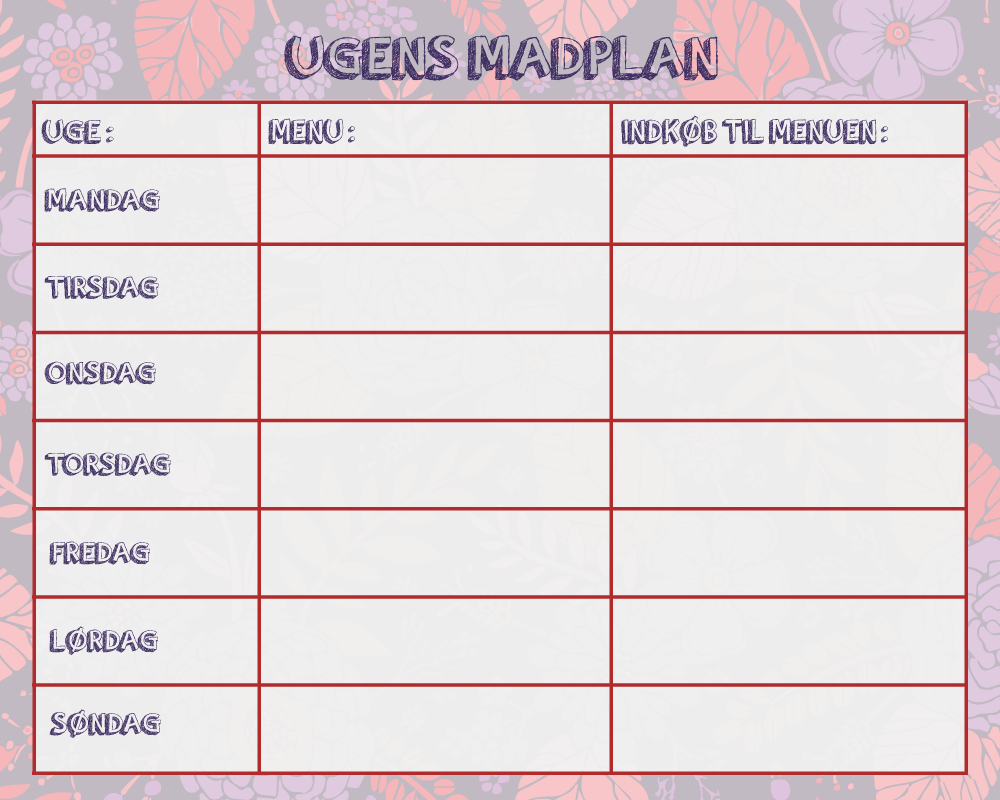 Madplan - Madplan Retro Lilla & Bordeaux