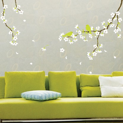 Wallsticker med hvide abrikosblomster