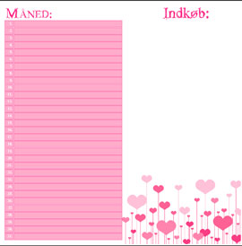 Måneds-kalender med pink blomster - 52x52cm