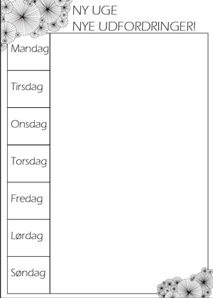 Ugeplanlægger i sort-hvid